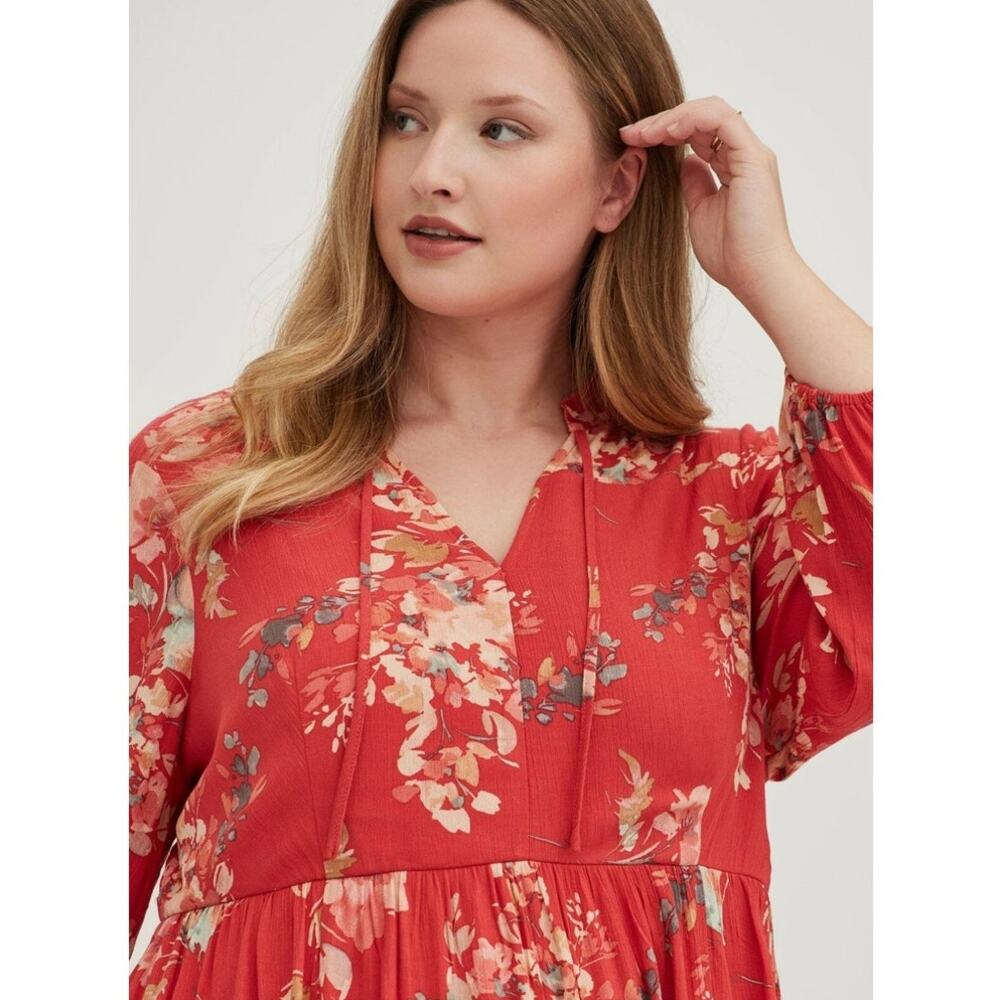 Torrid Voluminous Crinkle Gauze Floral Red Dress | Size 0 (Fits L/12) - Picture 3 of 11